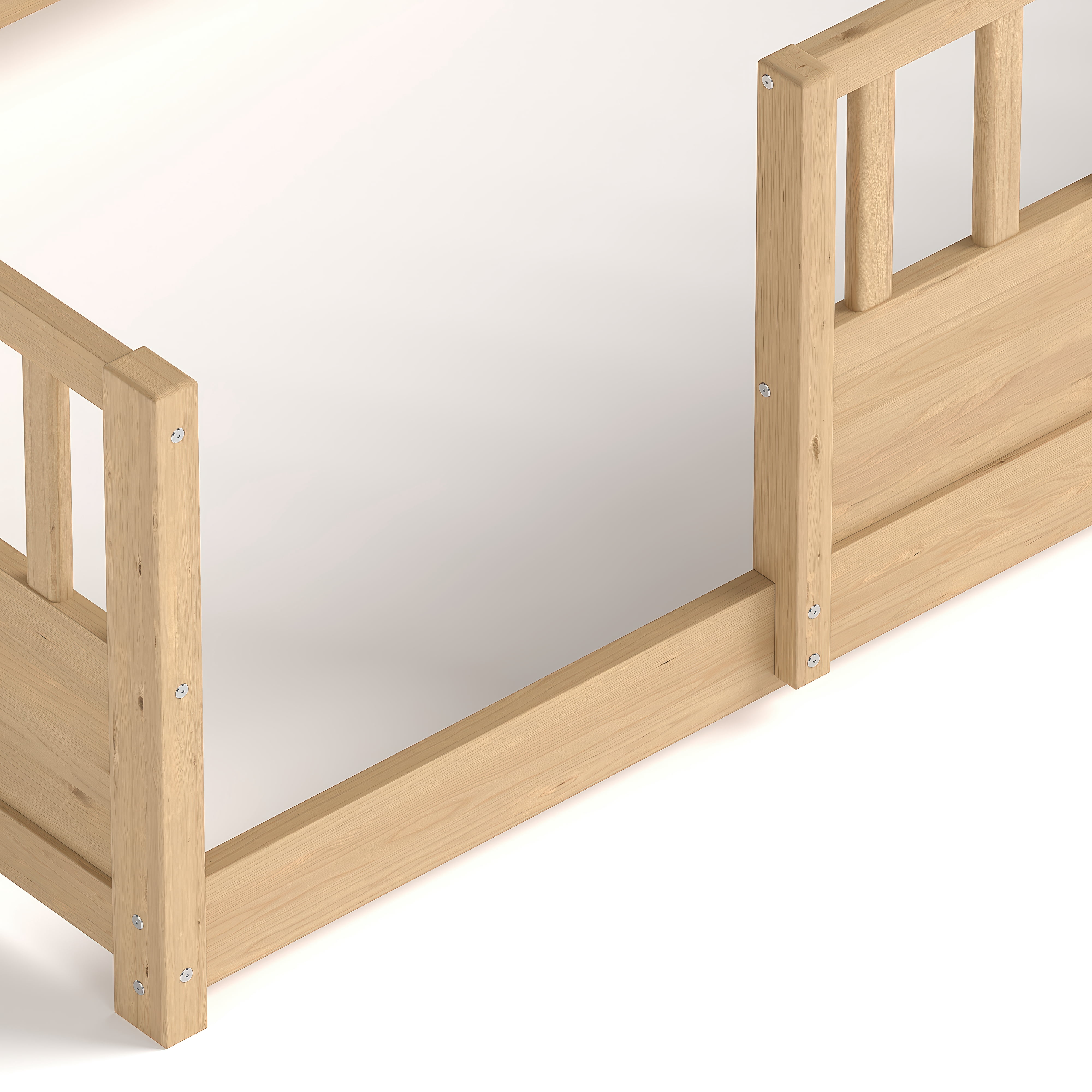 Miniyam Twin Size Wood Floor Bed with Guardrails, Storage & Bookshelf – Safe, Durable Design for Kids' Bedroom, Natural