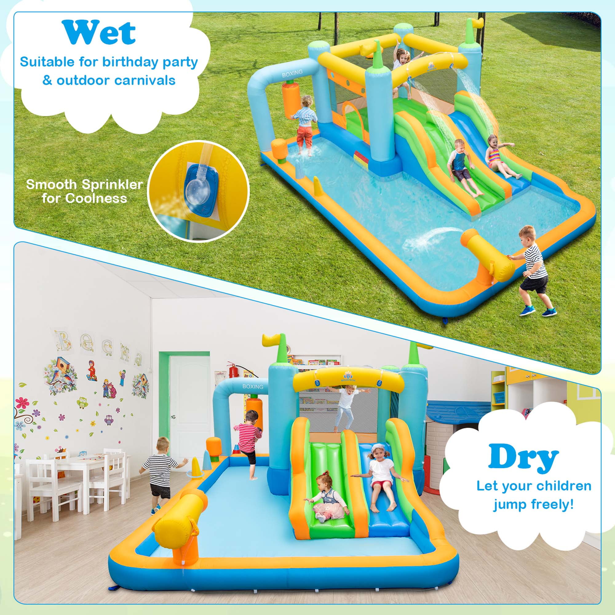 Costway Inflatable Water Slide Giant Kids Bounce House Park Splash Pool without Blower for Toddler, Bouncy Water Park
