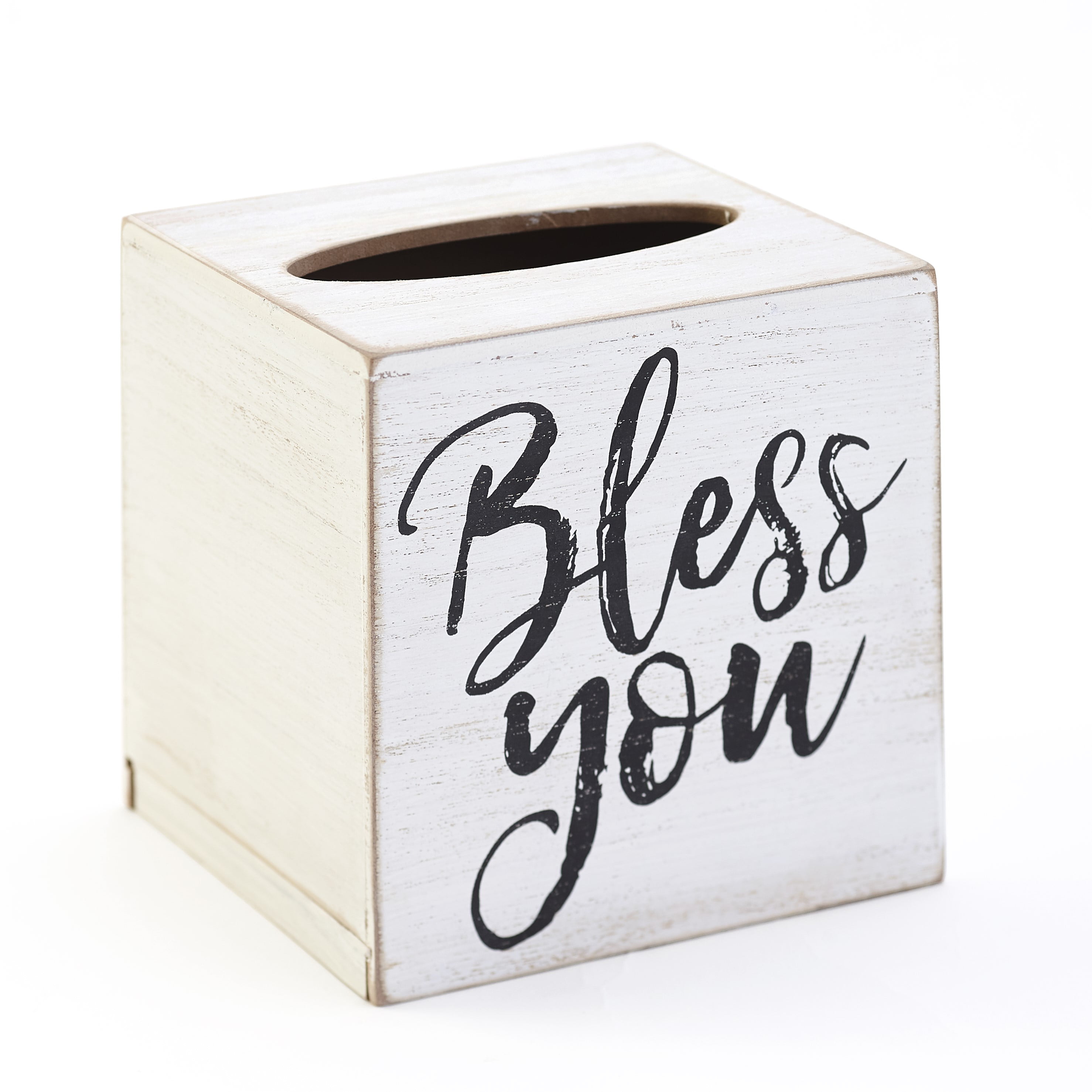 Creative Co-Op White Wood and Tin "Bless You" Tissue Box Cover 