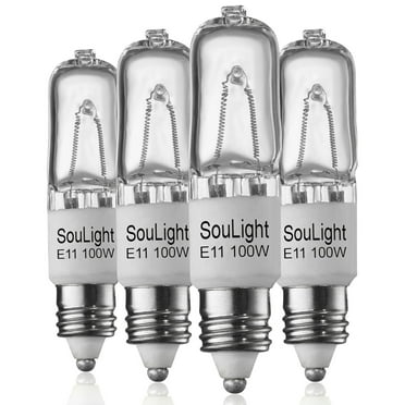 Soulight Halogen JDE11 120v 100W Feit T4 E11 MiniCandelabra Base Light Bulb Warm White 2800K Dimmable Replacement Bulbs for Ceiling Fans, Chandeliers, Cabinet Lighting & More 4 Pack