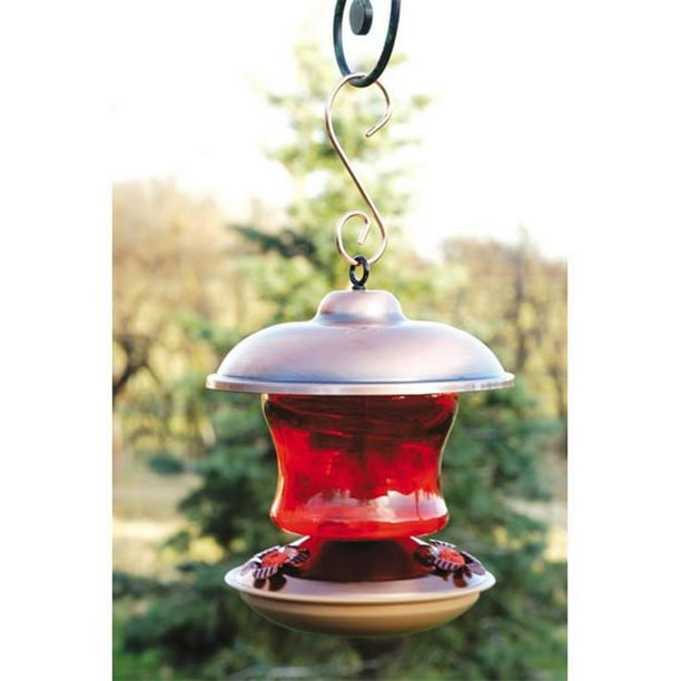 Ruby Colored Glass Hummingbird Feeder