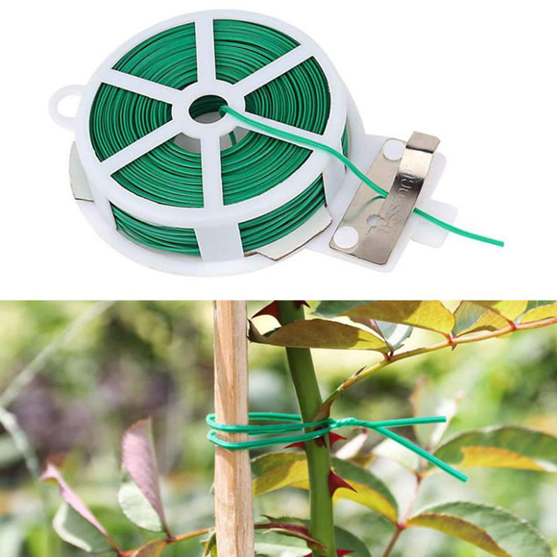 MageCrux 20M Gardening Plant Support Twist Tie Green Wire Roll And Cutter  Garden Tie