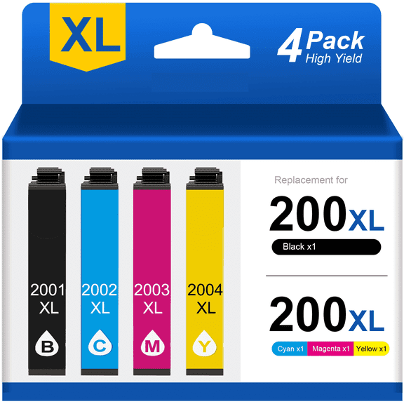 200XL Ink Cartridge for Epson 200 Ink for Epson Ink 200 XL 200XL T200 T200XL (4 Pack)