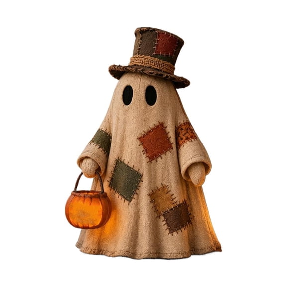 IFRINID Halloween Ghost Figurine with Pumpkin, Resin Farmhouse Tabletop Decoration for Mantel, Shelf, Tiered Tray and Fall Home Decor