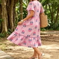 thumbnail image 5 of QUNYINEY Short Sleeve Womens Summer Dresses A Line Midi Floral Sundress Flowy Loose Fit Casual V Neck Ruffle Dresses, 5 of 6