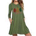 thumbnail image 1 of Robes d'Automne pour Femmes Col Rond Imprimé de Noël Robe à Manches Longues Décontractée Fluide Robe Courte de Fête avec Poches, 1 of 5