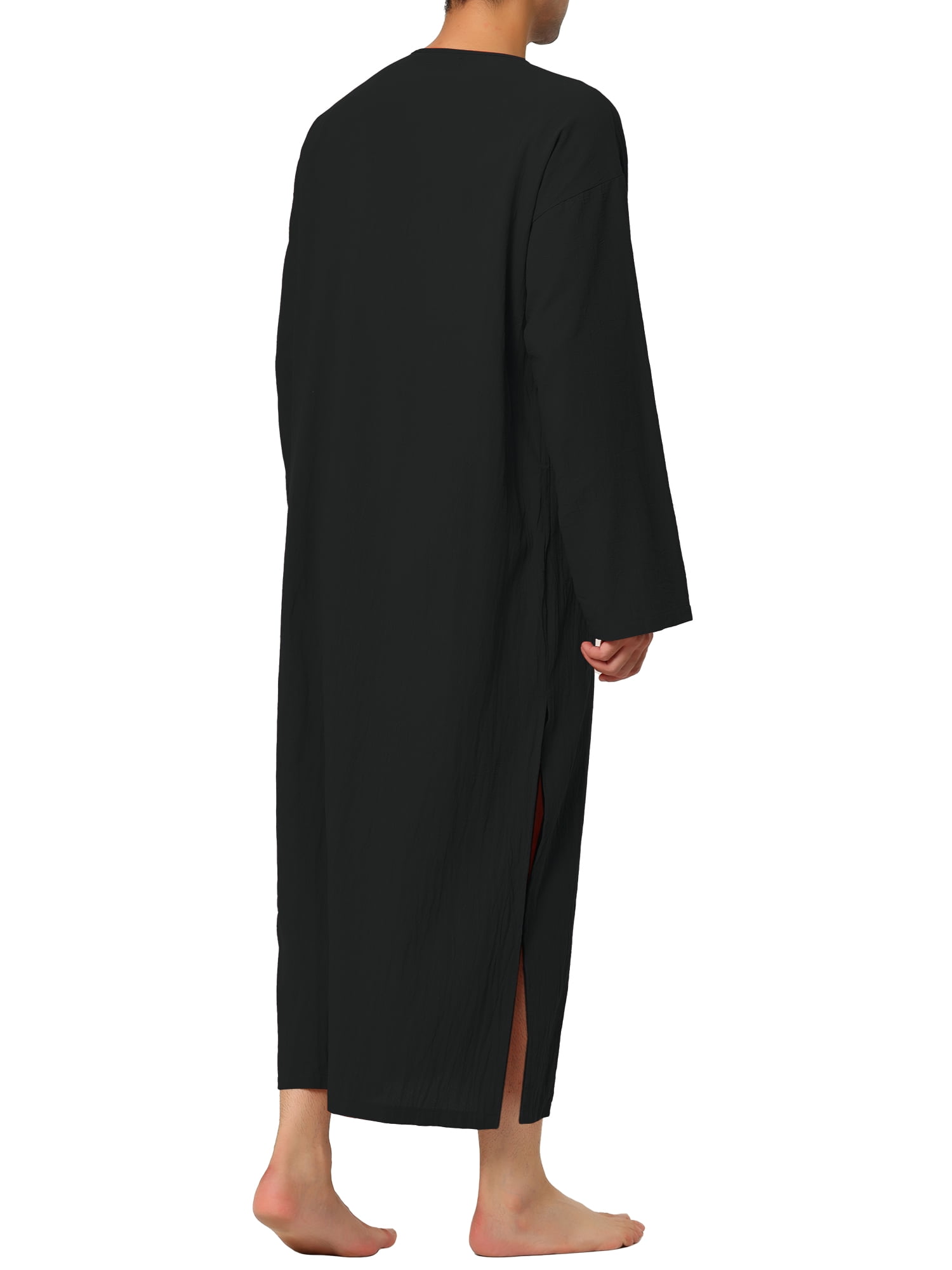 Unique Bargains Men's Nightshirt Cotton Sleep Shirt Side Split Long Nightgown L Black