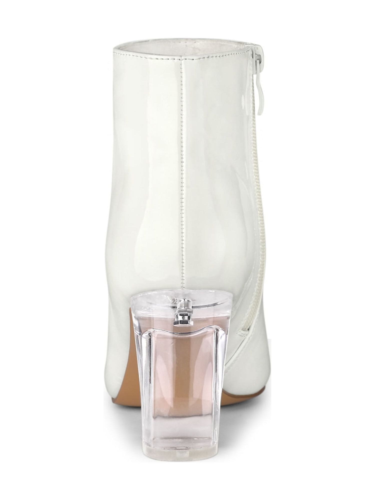 Unique Bargains Women's Clear Heel Pointy Toe Chunky Heel Ankle Boots White 9.5