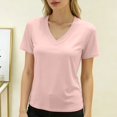 thumbnail image 2 of Womens Workout Tops Boxy Crop Cap Sleeve V Neck Basic Oversized Tshirts for Women Pink XL, 2 of 5