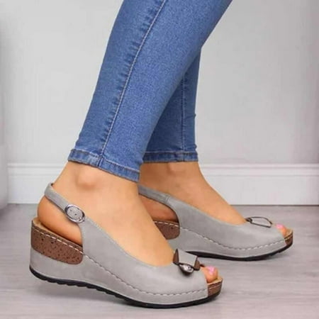 

Sandals Women Summer Fashion Women Wear Open Toe Fish Mouth Slope Heel Breathable Single Shoe Womens Sandals Rubber Gray 42