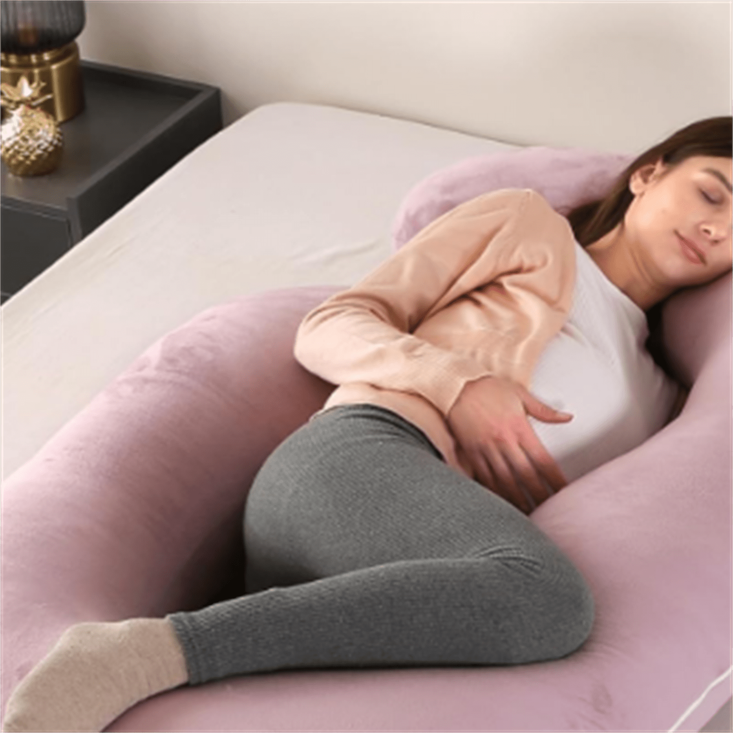 Pregnancy Pillow,57 inches U Shaped Maternity Pillow with Removable Cover Full Body Pillow Support for Back, HIPS, Legs, Belly (Cameo)