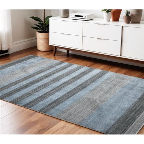 HomeRoots 570682 4 x 6 ft. Gray & Light Blue Wool Striped Hand Woven Rectangle Area Rug