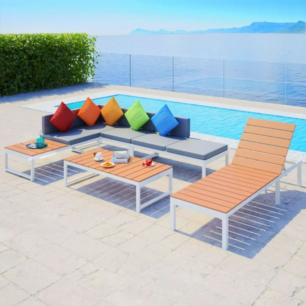 Otviap 5 Piece Garden Lounge Set With Cushions Aluminium And Wpc Walmart Com Walmart Com