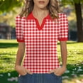 thumbnail image 2 of Fengqque Womens Summer Tops Short Sleeve Shirts Check V Neck Tunic Tops Waist-cinching Work Blouses Red-C XL(XL), 2 of 5