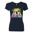 thumbnail image 2 of Wild Bobby Dean Russo Neon Colorful Pug Dog The Bulldog Dog Lover Women Slim Fit Junior Tee, Navy, Small, 2 of 5