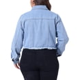thumbnail image 3 of Chaquetas de mezclilla para mujer de tallas grandes Agnes Orinda, chaqueta de mezclilla recortada con botones, mangas largas, desgastada y deshilachada, 2X azul, 3 of 5
