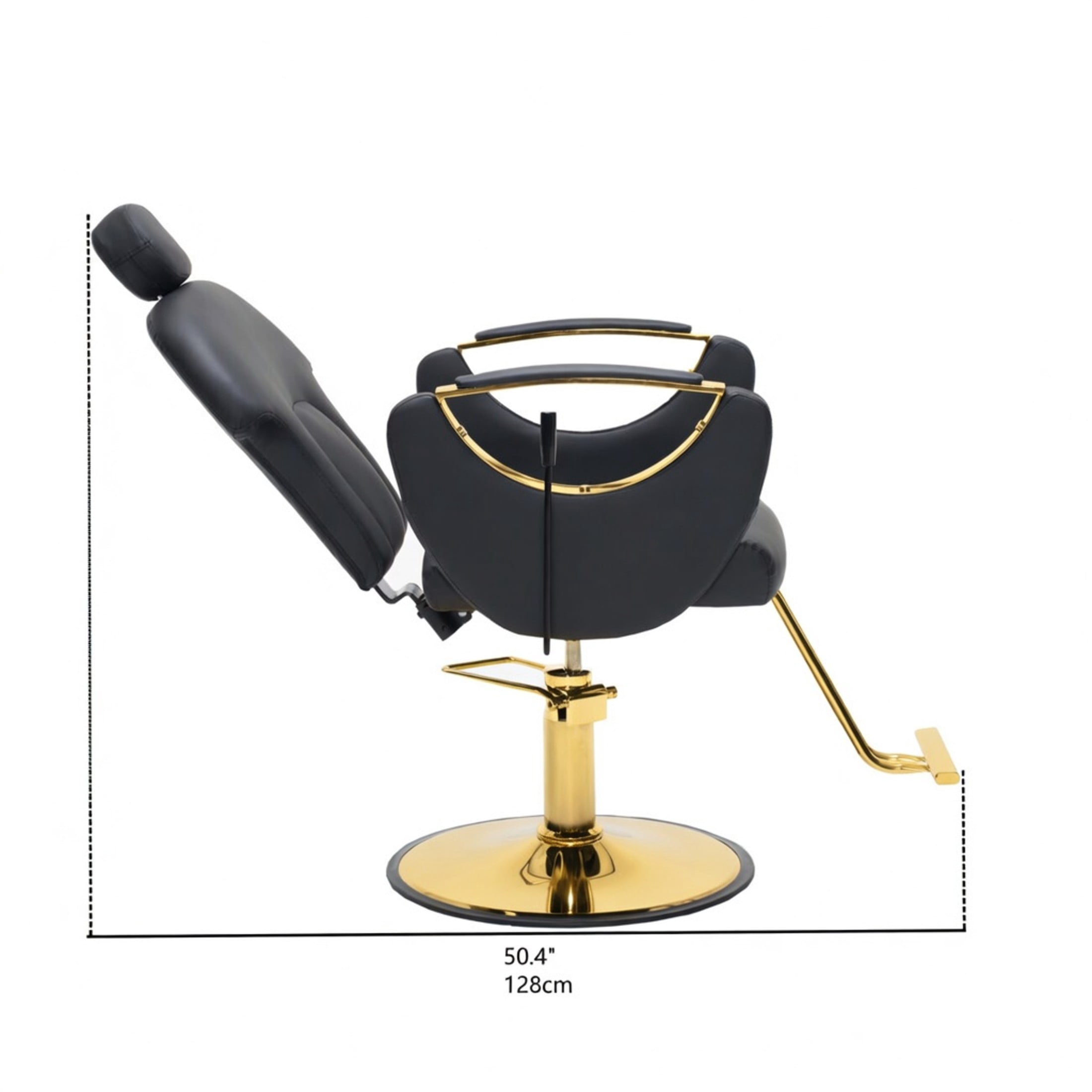 Noble House Hydraulic Barber Chair, Reclining Salon Styling Chair, PU Upholstery, Black + Gold