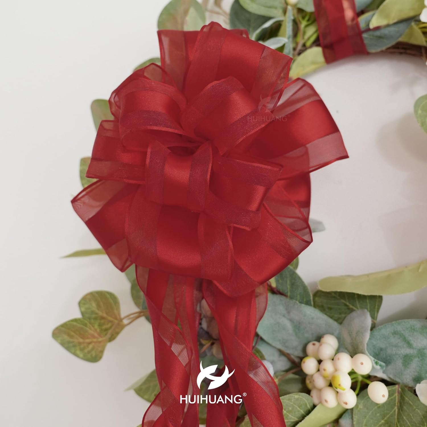 Red Sheer Wired Ribbon with Satin Stripe 1-1/2" Red Wired Ribbon for Christmas Tree, Bows Making, Wreaths, Garland, Gift Wrapping, Wedding Decorations-Continous 10 Yards