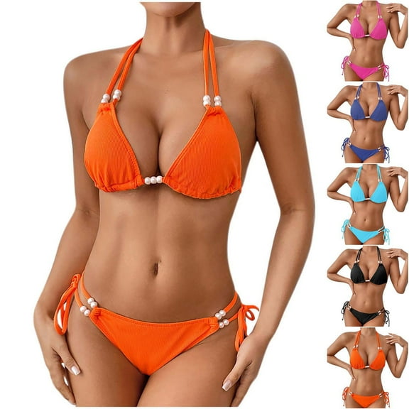 Bixock Swimsuit for Women,Bikinis Sets for Women,Women's Swimsuit Solid Color with Ties Side Bikini 2 Piece Set Padded Bra No Underwire Swimsuit
