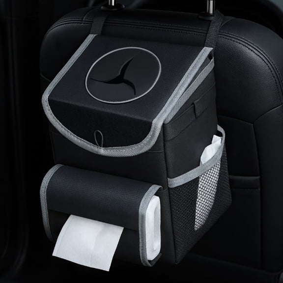 Elook Car Trash Can with Lid and Storage Pockets, Car Liner Removable Storage Bag and Wet Wipe Holder 100% Leak-Proof, car Trash Bag, car Tissue Bag, car Garbage can for Back seat(Grey Trim)