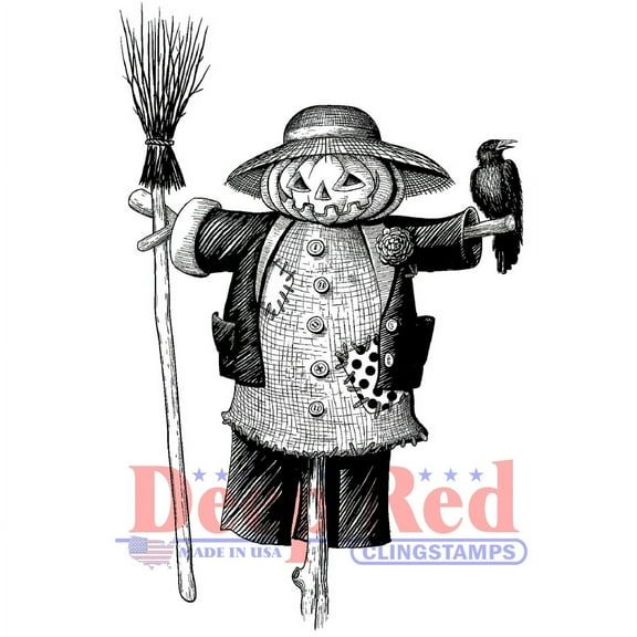 Deep Red Cling Stamp 2"X3"-Scarecrow With Crow, Pk 3, Deep Red Stamps