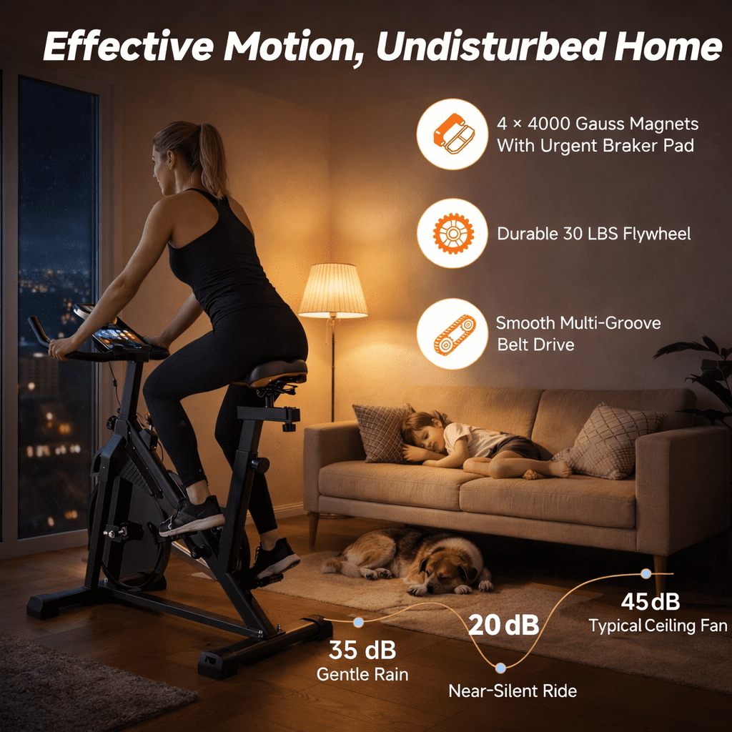 USLIM Magnetic Exercise Bike for Home, Quiet Stationary Bike with Silent Belt Drive, Comfort Seat, Tablet and Water Bottle Holder, 330 lb Capacity