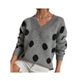 thumbnail image 3 of Wassery Women Dot Print Sweater Ladies Long Sleeve V-neck Knit Pullover Fall Winter Casual Clothes Streetwear, 3 of 9