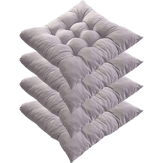 Nvzi Juego de 4 cojines para silla de comedor con lazos, suaves y cómodos, antideslizantes, cuadrados, para cocina, comedor, oficina, sala de estar, patio (gris)