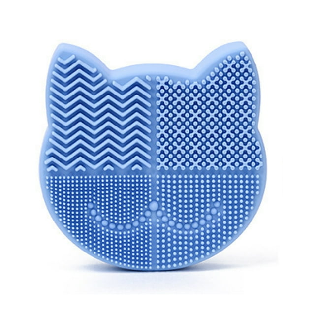 2 in 1 Makeup Brush Cleaning Mat with Brush Drying Holder, Silicone Cat Shaped Brush Cleaner Pad include Cosmetic Brush Organizer Rack, Portable Washing Tool for Makeup