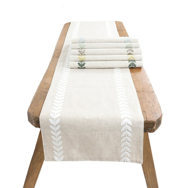 15 in. x 108 in. Pine Green Cute Leaves Crewel Embroidered Table Runner 15 in. x 108 in. Pine Green Cute Leaves Crewel Embroidered Table Runner