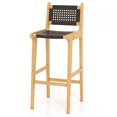 thumbnail image 1 of Costway 1 PCS 30" Teak Wood Bar Chair with Backrest & Footrest Bar Height Chair for Deck, 1 of 8