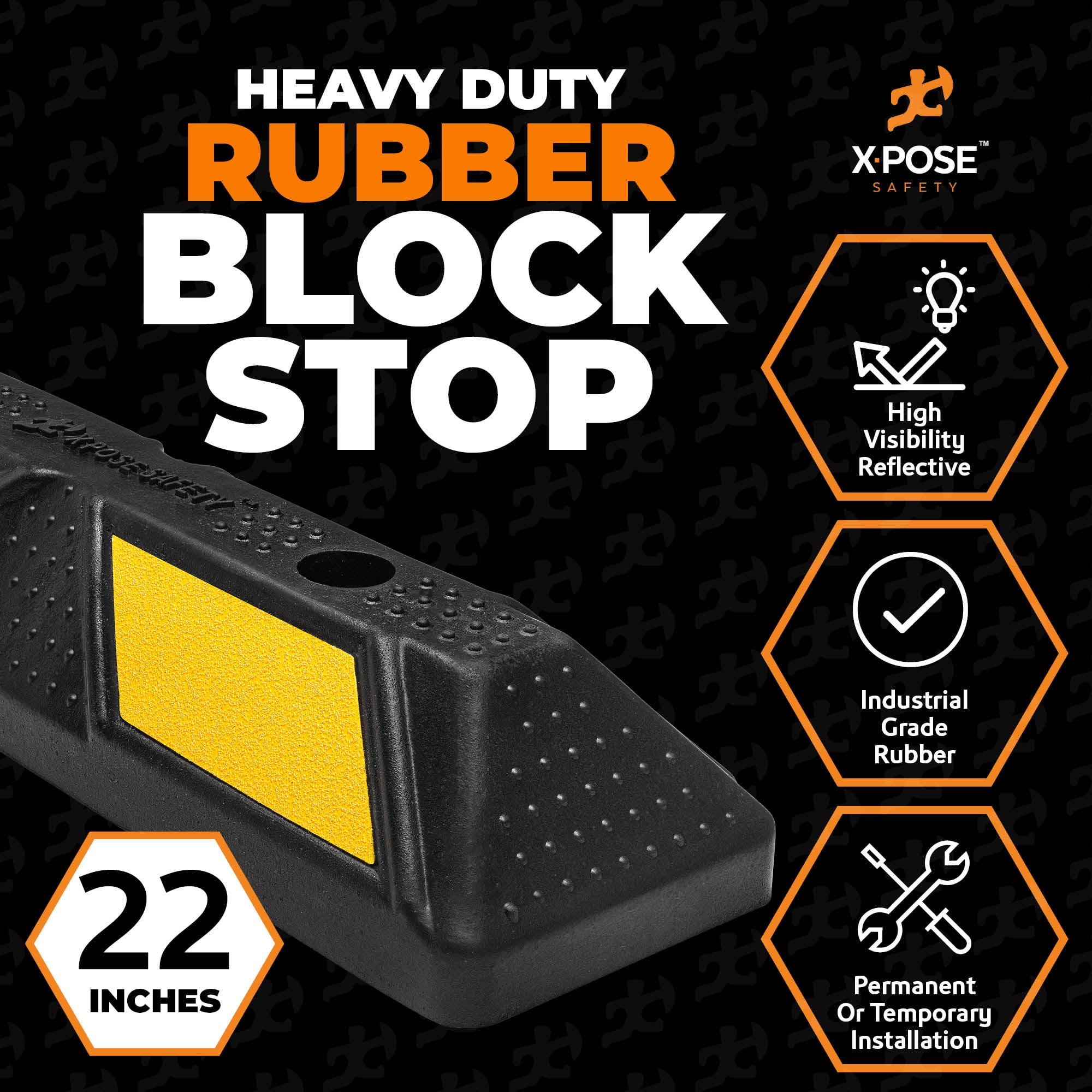 Xpose Safety Parking Block Curb Stop, 22" Heavy Duty Parking Stop Protect Vehicles Walls Yellow Reflective Strip, Car Tire Stopper, Wheel Stop Bumper, Parking Stopper for Garage, Driveway 24 Pack