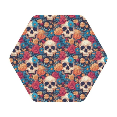 

Matuu colorful Skull rose for Cup Coasters Set of 6 Leather Coasters Desk Coasters for Office Measures 4” x 4” Hexagon