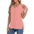 thumbnail image 3 of Womens Tops Dressy Casual Summer Flutter Sleeve T-Shirts Trendy Ruffle Short Sleeve Loose V-Neck Tunic Tops, 3 of 8