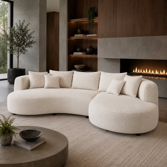 125" Oversized Curved Sherpa Sectional Sofa, Extra-Wide Nordic Cloud Couch with Left-Facing Chaise, Cream Fabric for Living Room, Reception Area, Home & Apartment
