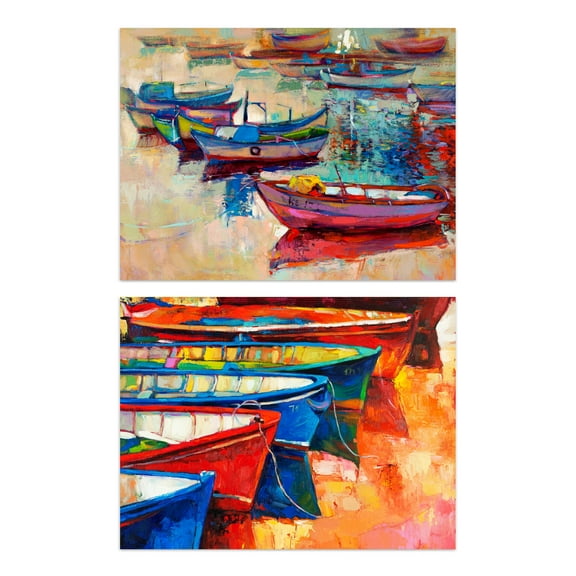 Vietnam Fisherman Rowing Boats Set Of 2 Unframed Wall Art Prints Kitchen Bathroom Aesthetic Oil Paintings 12X16 Inch