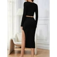 thumbnail image 4 of Casual Women'S Maxi Dress Long Sleeves Women'S Skirt Set Women'S Solid Color Casual Slim Fit Small Round Black S, 4 of 8