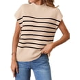thumbnail image 1 of Chaleco tipo suéter MEROKEETY 2025 a rayas color albaricoque para mujer, talla L, 1 of 5