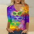thumbnail image 1 of UPPADA Femmes T-Shirts à Manches 3/4 Mardi Gras Yall T-Shirts à Imprimé Floral Col Ras du Cou Blouse à devant Plissé Hauts d'Été Décontractés Chandail à Enfiler Haut Mode Fête Défilé Hauts Hauts pour Femmes Offres à Manches 3/4, 1 of 5