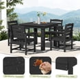 thumbnail image 5 of KINGYES 5-Piece HDPE Outdoor Dining Set for 4, Square Patio Table & Armchairs with Umbrella Hole, All-Weather Patio Dining Set for Backyard, Garden, Lawn & Poolside, Black, 5 of 8