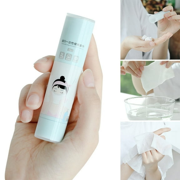 Joernso 10Pcs/Set Disposable Facial Tissues Allergy Free Soft Water Absorbent Wood Fiber Travel Size Compressed Towels Tube for Bathroom