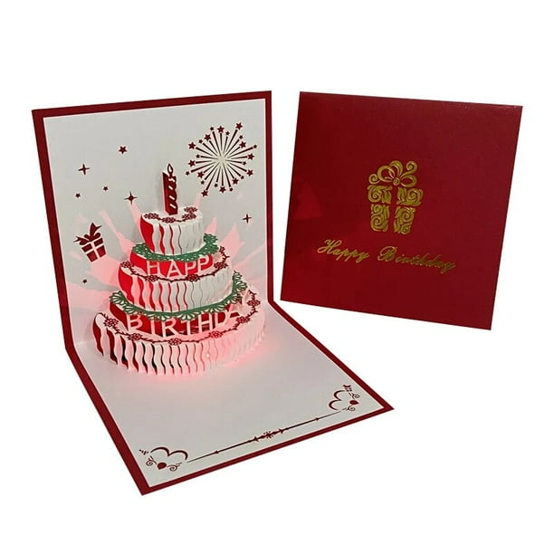 Tarjetas de Felicitación de cumpleaños de música Pop Up 3D, luz LED cálida Musical, tarjeta de pastel de cumpleaños, regalos para mamá, esposa, hermana, niño, niña, amigos