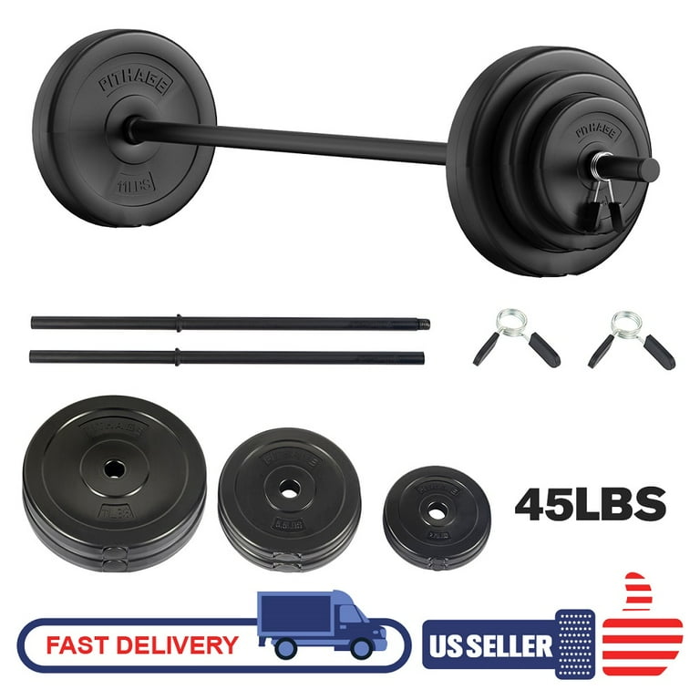 Pithage 45 lbs Adjustable Barbell Workout Weightlifting Set for