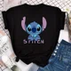 thumbnail image 3 of Ropa para niños kawaii Ohana Stitch Disney Lilo Stitch dibujos animados niños camisetas de algodón camisetas de verano camisetas blancas y negras, 3 of 5