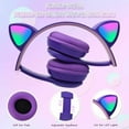 thumbnail image 4 of Queen.Y Over-Ear Cat Ear Wireless Headset with Microphone, Purple, 4 of 5
