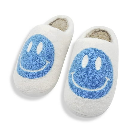 

Smiley Face Slippers Fuzzy Fluffy Cute House Home Shoes Memory Foam Soft Plush Warm Indoor Slides Winter Fur Clogs for Women Men