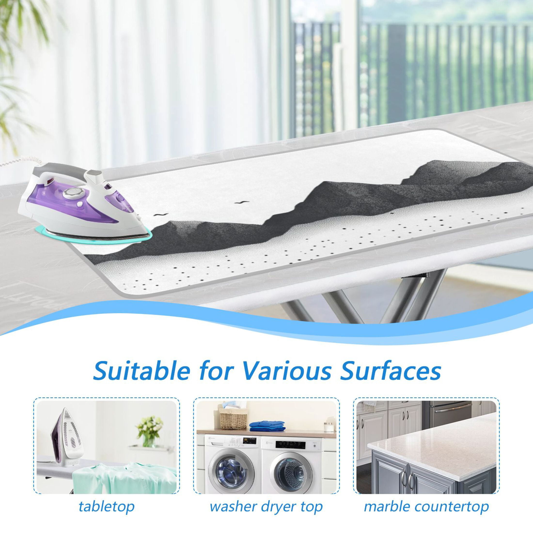 Wash Painting Sun Mountains Birds Ironing Mat Blanket Portable Travel Ironing Pad Heat Resistant Pad 47.2" x 27.6”