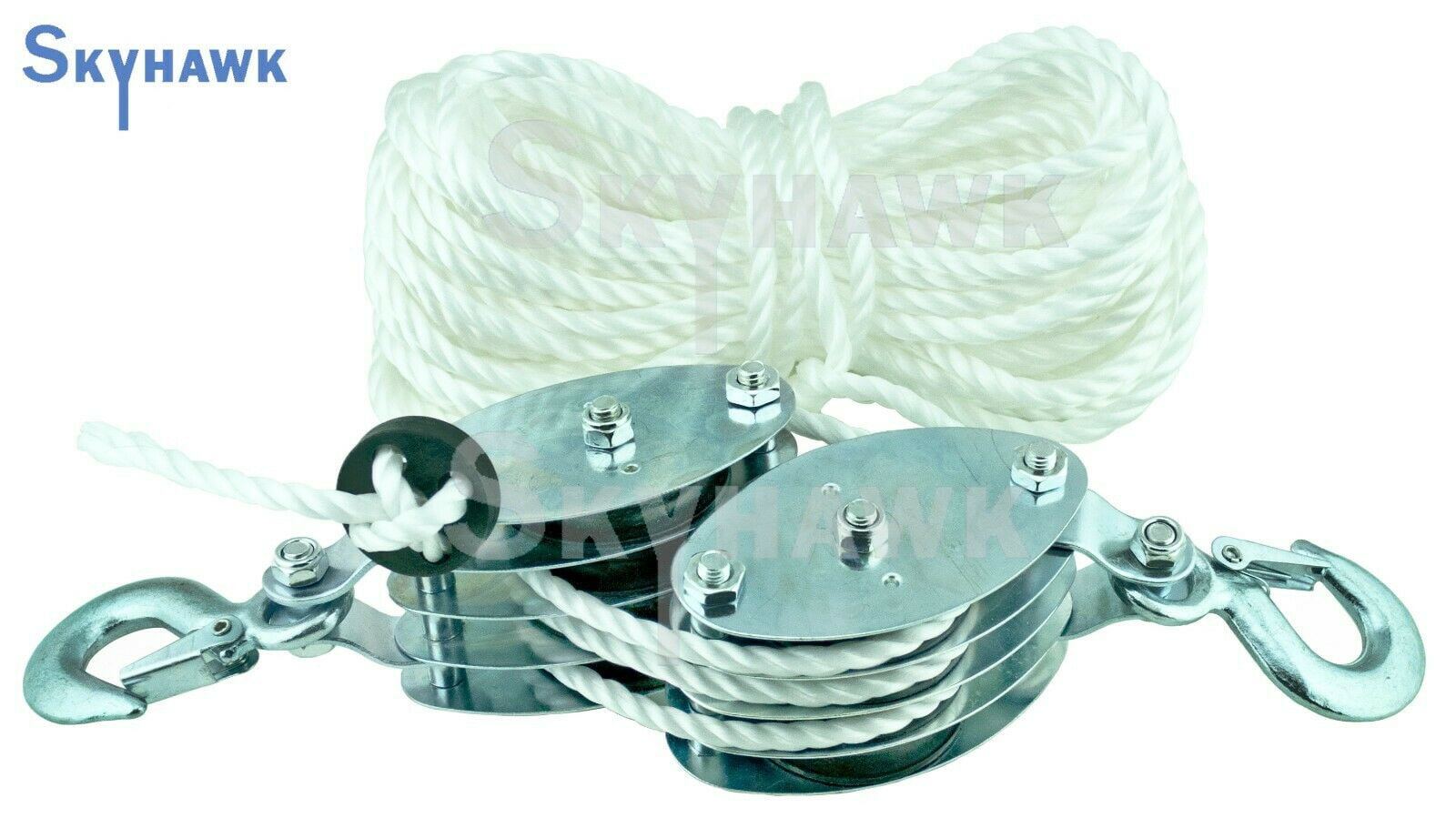 Living House 4000LB 2 Ton 65FT Poly Rope Hoist Pulley Block and Tackle Rope 7:1 Lifting 