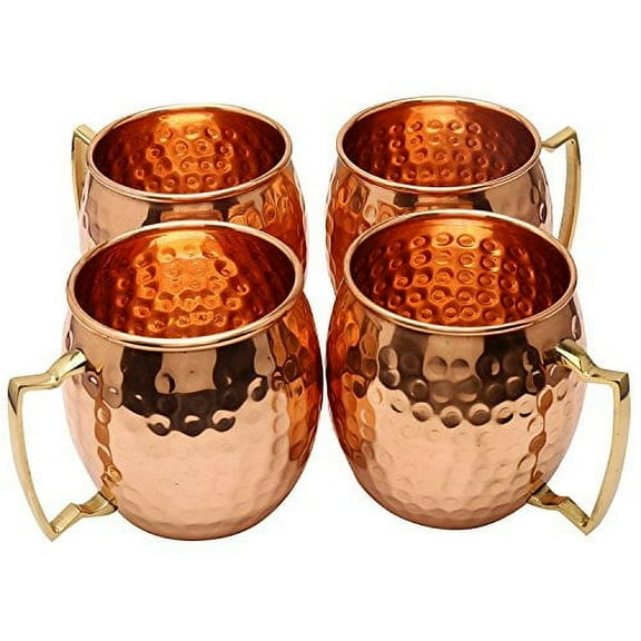 Zap Impex Pure Copper Hammered Moscow Mule Mug With Solid Brass Handle Set Of 4- 16 Ounce