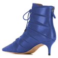 thumbnail image 3 of YDN Wome Comfortable Pointed Toe Ankle Boots Kitten Mid Heel Lace up Booties Back Zippers Dress Party Shoes Size 7 Navy, 3 of 4